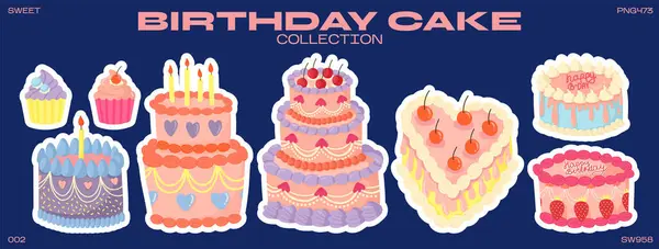 Cake Van Kindverjaardag Instellen Collectie — Stockvector