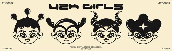 Futuro Personaje Dibujos Animados Retro Estilo Y2K Chicas Cibernéticas Con — Vector de stock