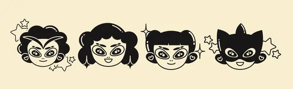 Futuro Personaje Dibujos Animados Retro Estilo Y2K Chicas Cibernéticas Con — Archivo Imágenes Vectoriales