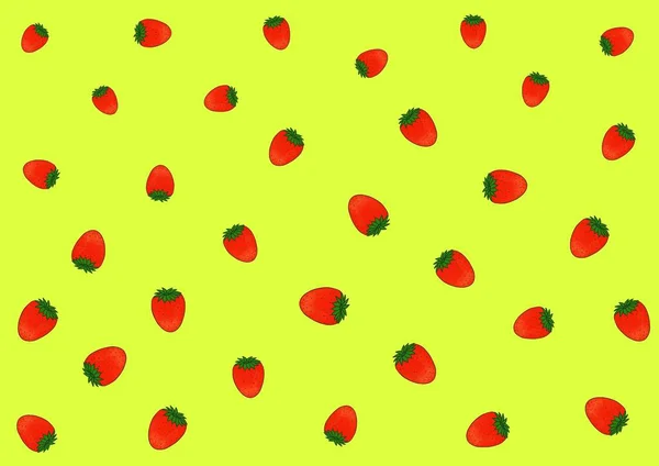 Seamless Pattern Red Strawberries Green Background — Stock Photo, Image