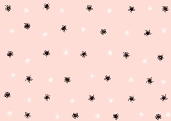 Seamless Pattern with black  dots and small white flowers on powder color background 