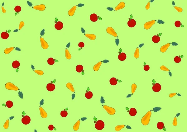 无缝图案红苹果和梨 叶背绿色 — 图库照片