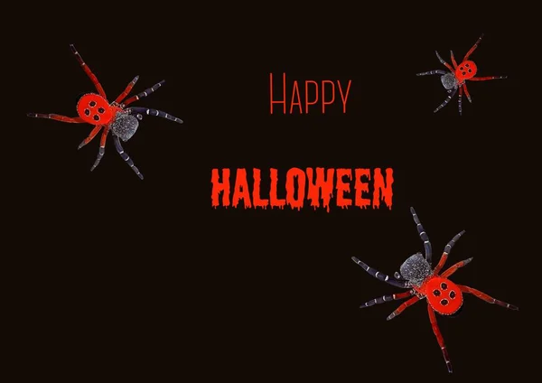 Rode Spinnen Zwarte Achtergrond Voor Halloween — Stockfoto