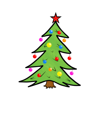 Çember oyuncakları ve kırmızı yıldızlı yeşil izole Noel ağacı