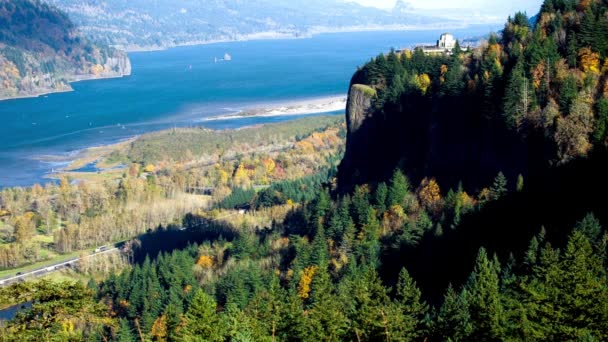 Awe Inspirerande Utsikt Top View Vista House Columbia River Gorge — Stockvideo