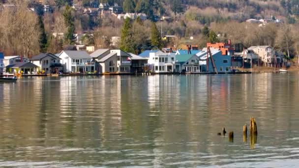 Waterfront Oasis Schwimmende Häuser Auf Dem Willamette River Portland Oregon — Stockvideo