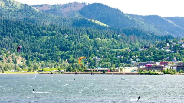 Windsurfing Thrills Exhilarating Views Windsurfers Columbia River Oregon Usa Immortalized — Stock Video