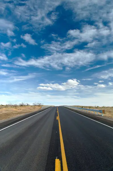 Einsamkeit Der Wüste Alleinfahrt Auf Der Dark Black Road Inmitten — Stockfoto