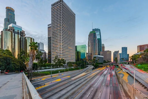 stock image Breathtaking Los Angeles at Evening Hour: Captivating Cityscape and Vibrant Dusk Traffic in Stunning 4K