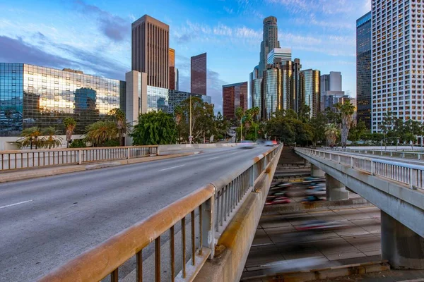 stock image Breathtaking Los Angeles at Evening Hour: Captivating Cityscape and Vibrant Dusk Traffic in Stunning 4K