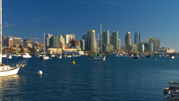 Mar Bahía San Diego Con Vista Panorámica Del Centro Ciudad — Vídeos de Stock