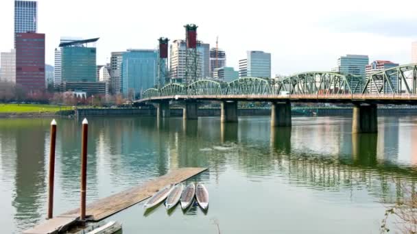Portland Oregon Zmierzchu Zahipnotyzowany Widok Rzeki Willamette — Wideo stockowe