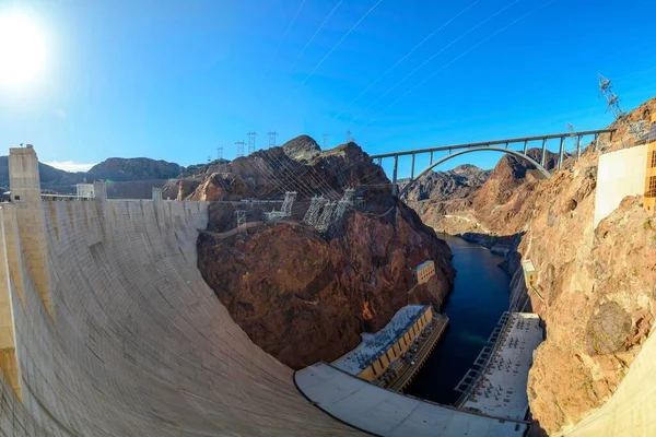 Unprecedented Views Image Traffic Hoover Dam Road Amidst Record Low — Stock Photo, Image