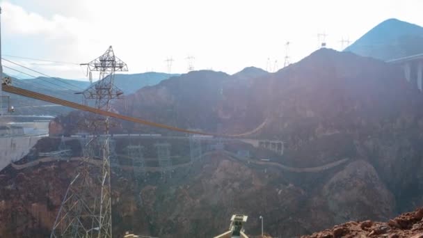 Dawning Legacy Video Von Hoover Dam Mit Original Kran Beleuchtet — Stockvideo