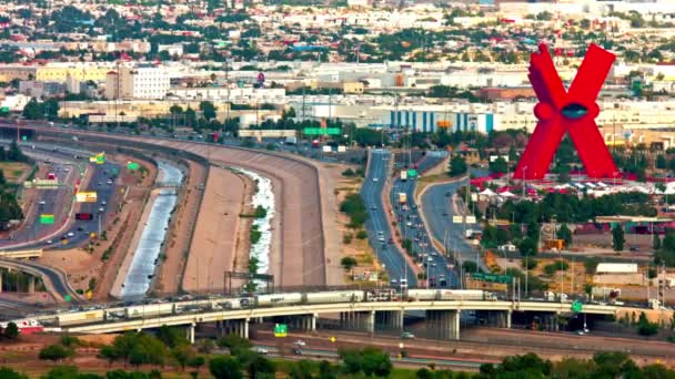 Trecerea Frontierei Trafic Dimineața Devreme Paso Texas Ciudad Juarez Mexic — Videoclip de stoc