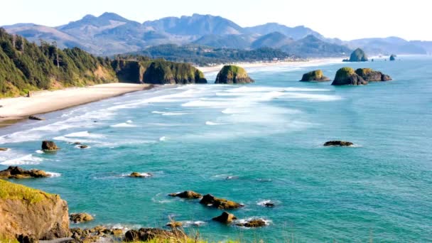 Краса Назви Відео Про Тихоокеанське Узбережжя Орегону Каннон Біч — стокове відео