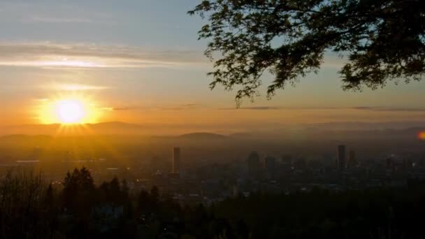 City Awakening Time Stage Sunrise Portland Oregon Usa — стоковое видео