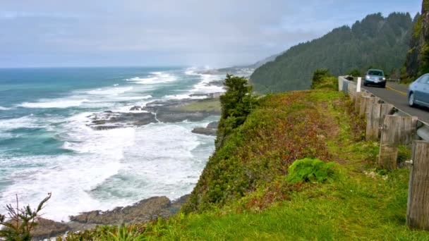 Highway Coastal Majestät Video Robust Oregon Coast Och Highway 101 — Stockvideo