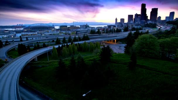 Seattle Après Tombée Nuit Time Lapse Downtown Night Traffic Dusk — Video