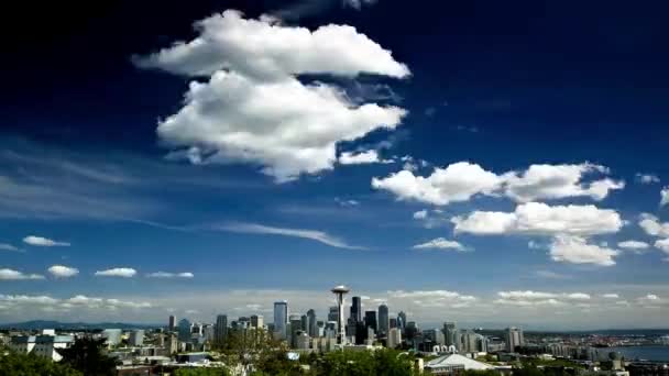 Seattle Cityscape Dévoilé Time Lapse Centre Ville Sous Ciel Bleu — Video