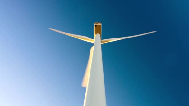 Low Angle View Wind Turbine Blue Sky Video — Stock Video