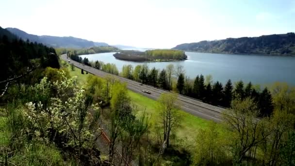 Highway Harmony Columbia River Gorge Time Lapse Hegyi Kilátással Autópálya — Stock videók