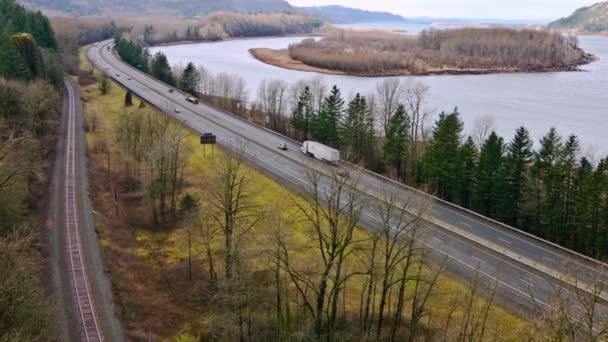 Highway Harmony Columbia River Gorge Výhledem Hory Dálniční Provoz Videu — Stock video