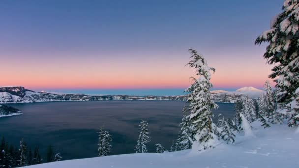 Majestoso Vídeo Crater Lake National Park Uma Tempestade Neve Pôr — Vídeo de Stock