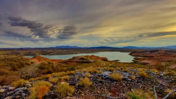 Mesmerizing Time Lapse Crane Shot Sunrise Desert Lake — Stock Video