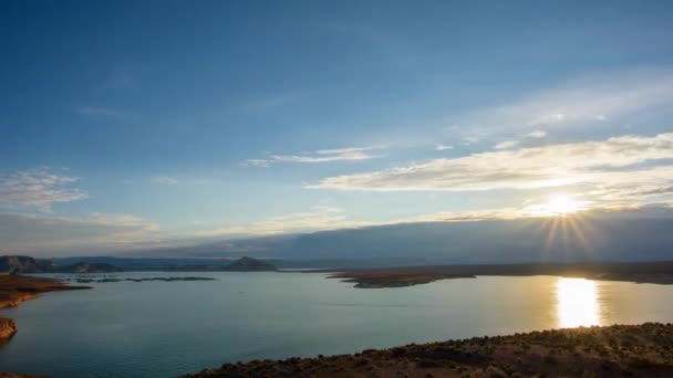Espectacular Lapso Tiempo Tranquilidad Matutina Lago Mead Nevada Con Barco — Vídeo de stock