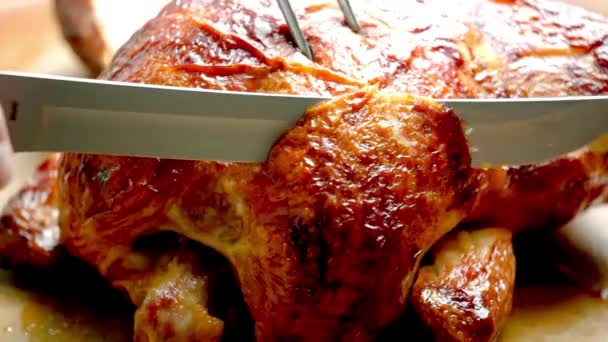 Delicious Video Close Serving Roasted Pork Culinary Satisfaction — Stock Video