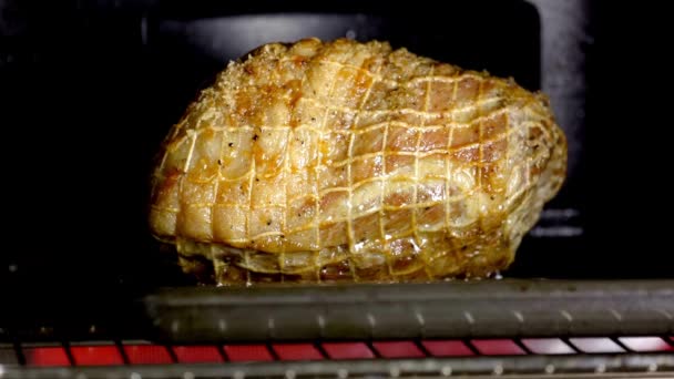 Mouthwatering Video Close Tenderloin Pork Roasting Perfection Oven — Stock Video
