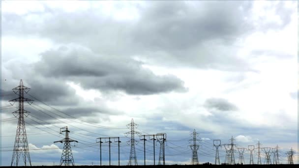 Mesmerizing Time Lapse Video High Voltage Transmission Tower Medidst Clouds — Stock video