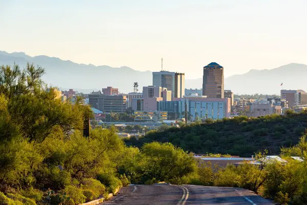 4K Image: Downtown Tucson, Arizona City Skyline with Urban Road