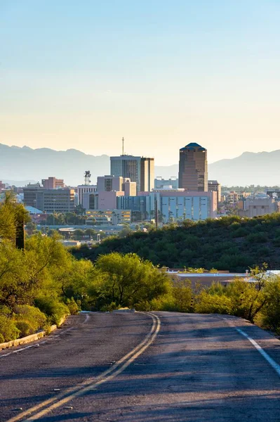 4K Image: Downtown Tucson, Arizona City Skyline with Urban Road