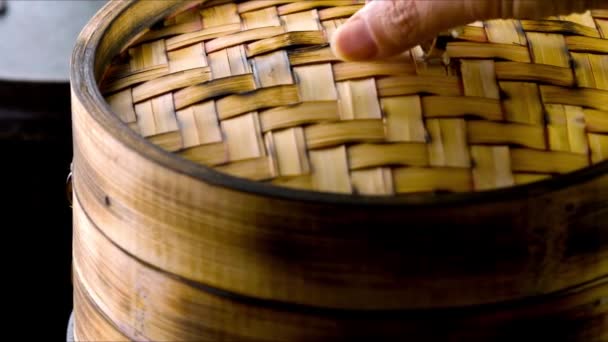 Video Adesivi Pentola Cottura Vapore Bambù — Video Stock