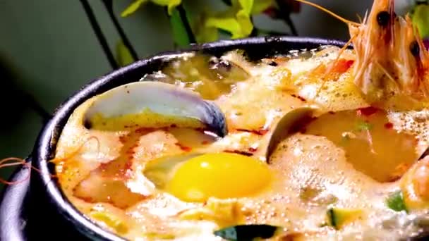 Video Matlagning Mjuk Tofu Soppa Med Läckra Skaldjur — Stockvideo