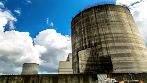 Time Lapse Abandoned Nuclear Power Plant Blue Sky White Clouds — Stock Video