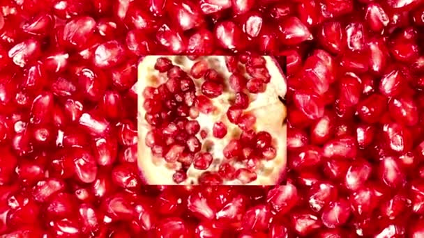 Close Video Piezas Granada Exquisito Detalle Fruta — Vídeos de Stock