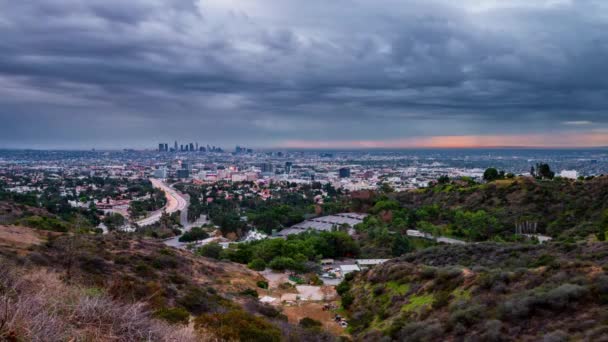 Stormy Los Angeles Úsvitu Ultra Video Hollywood Hills — Stock video