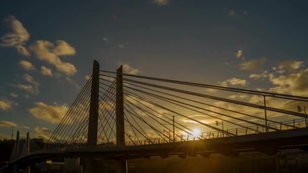 Zeitraffer Einer Schönen Hängebrücke Portland Oregon Ultra Video Mit Wolkenverhangenem — Stockvideo