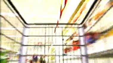 Bulanık Eylemdeki Market Alışveriş Aracının Zaman Hızı 4K Ultra HD Videosu - Süpermarket Alışveriş Deneyimi