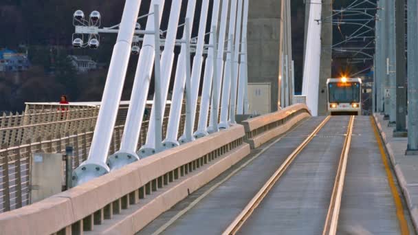 现代轻轨列车过桥 4K超高清城市轨道交通视频 — 图库视频影像