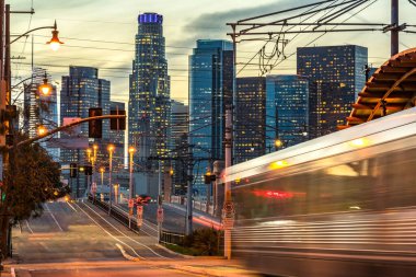 4K Image: Los Angeles Skyline with Subway Train clipart