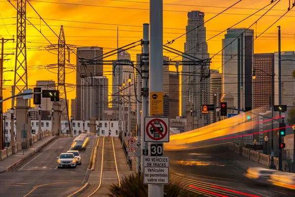 stock image 4K Image: Los Angeles Skyline with Subway Train