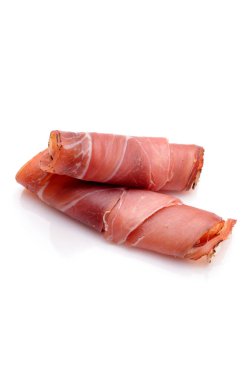 Savor the Flavor: Breathtaking 4K Ultra HD Image of Prosciutto on White Background clipart