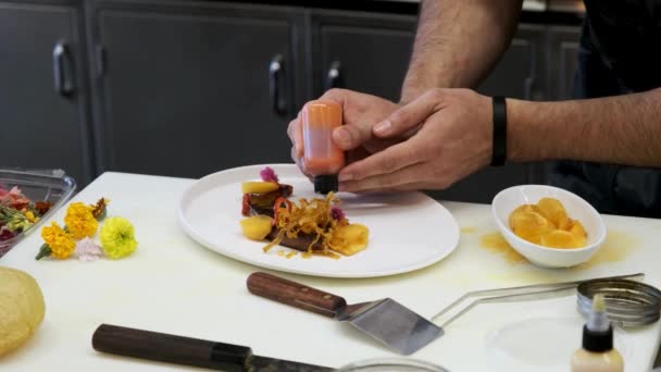Maestria Culinaria Chef Che Prepara Cibo Gourmet Una Cucina Commerciale — Video Stock