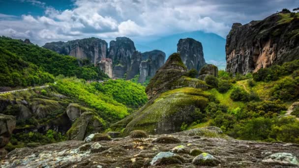 Meteora Majesty Time Lapse Dramatic Landscape Greece Thessaly Region Full — Vídeo de stock