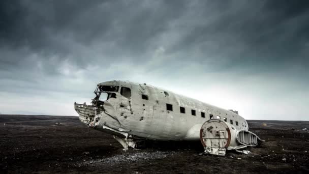 Desolação Deserto Destroços Acidente Avião Deserto Islândia Sul Vídeo Completo — Vídeo de Stock