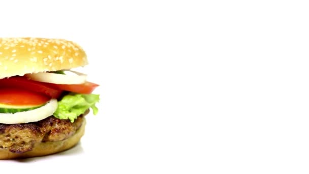Finom Forgó Ízletes Hamburger Burger Videó — Stock videók